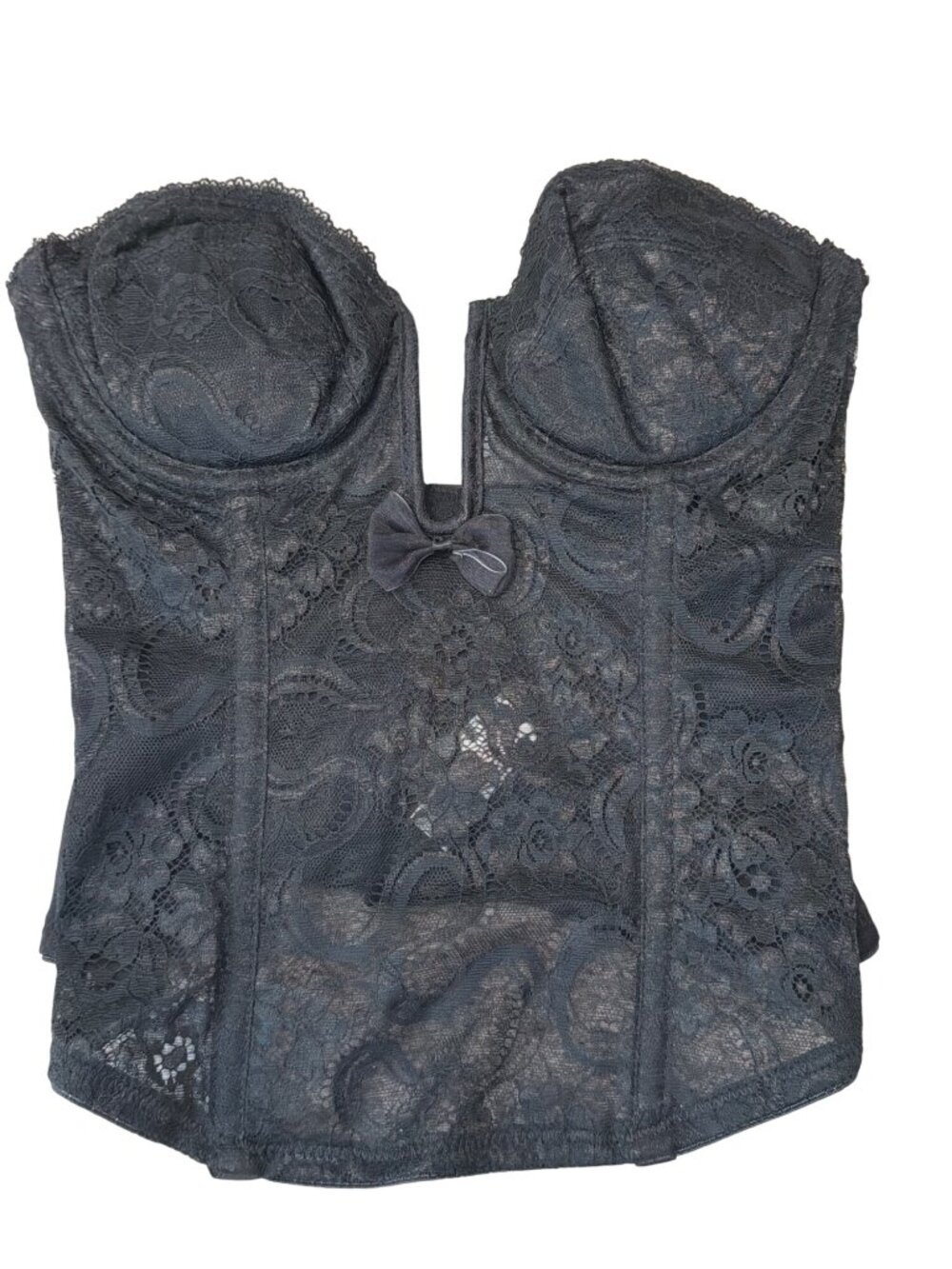 Cabernet 32B #390 Black Lace Bustier Strapless 32B With Boning & Back Hook Closu